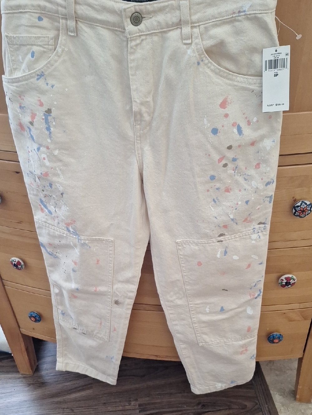 Ralph LAURENPainter-Style Cropped Women's Jeans - Cream with Multicolor Splatter